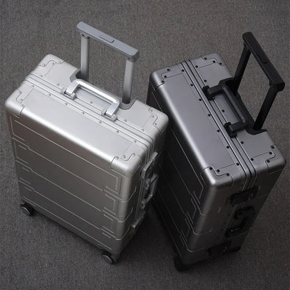 Unisex aluminum hardshell suitcase, ideal for business trips & vacations, with secure TSA lock.