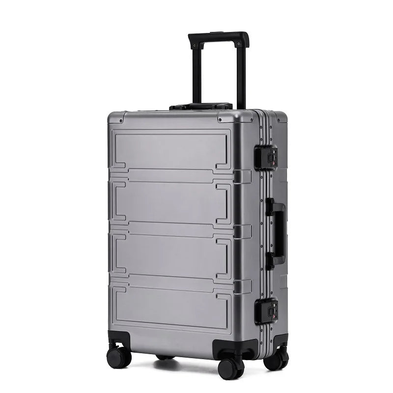 Premium unisex aluminum hardshell spinner luggage, featuring a reliable TSA lock for secure travel.