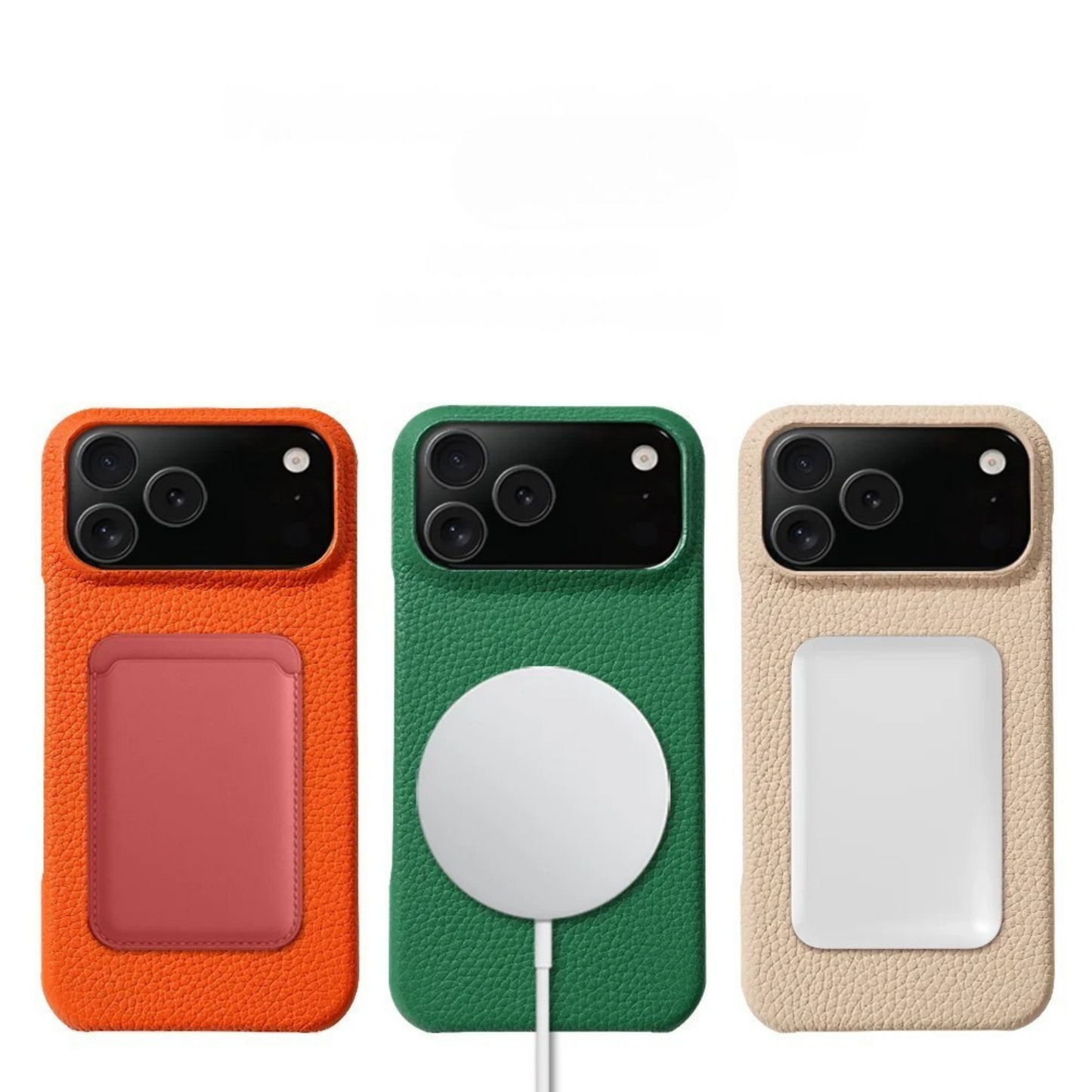 Durable premium leather iPhone case, offering shock absorbent, scratch resistant, MagSafe protection.
