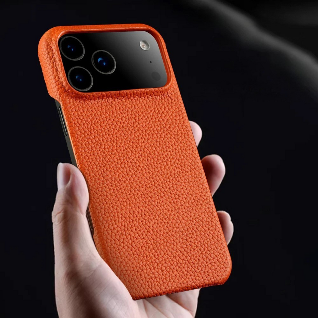 Shock absorbent premium leather iPhone case, scratch resistant for ultimate phone protection.