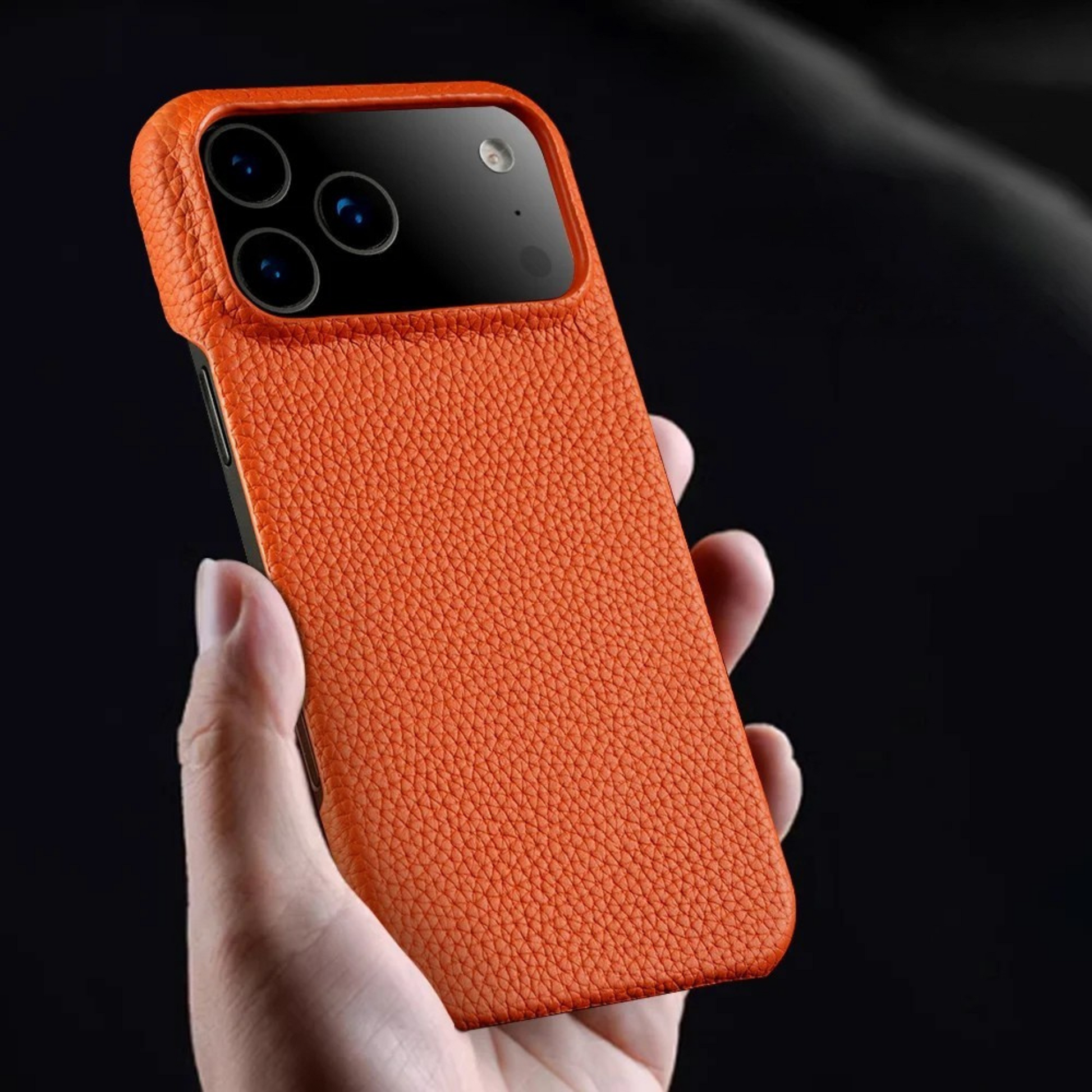 Shock absorbent premium leather iPhone case, scratch resistant for ultimate phone protection.