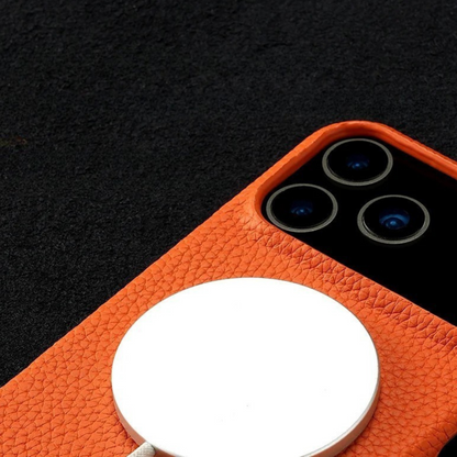 Slim & stylish premium leather iPhone case, fully MagSafe compatible for iPhone accessory.