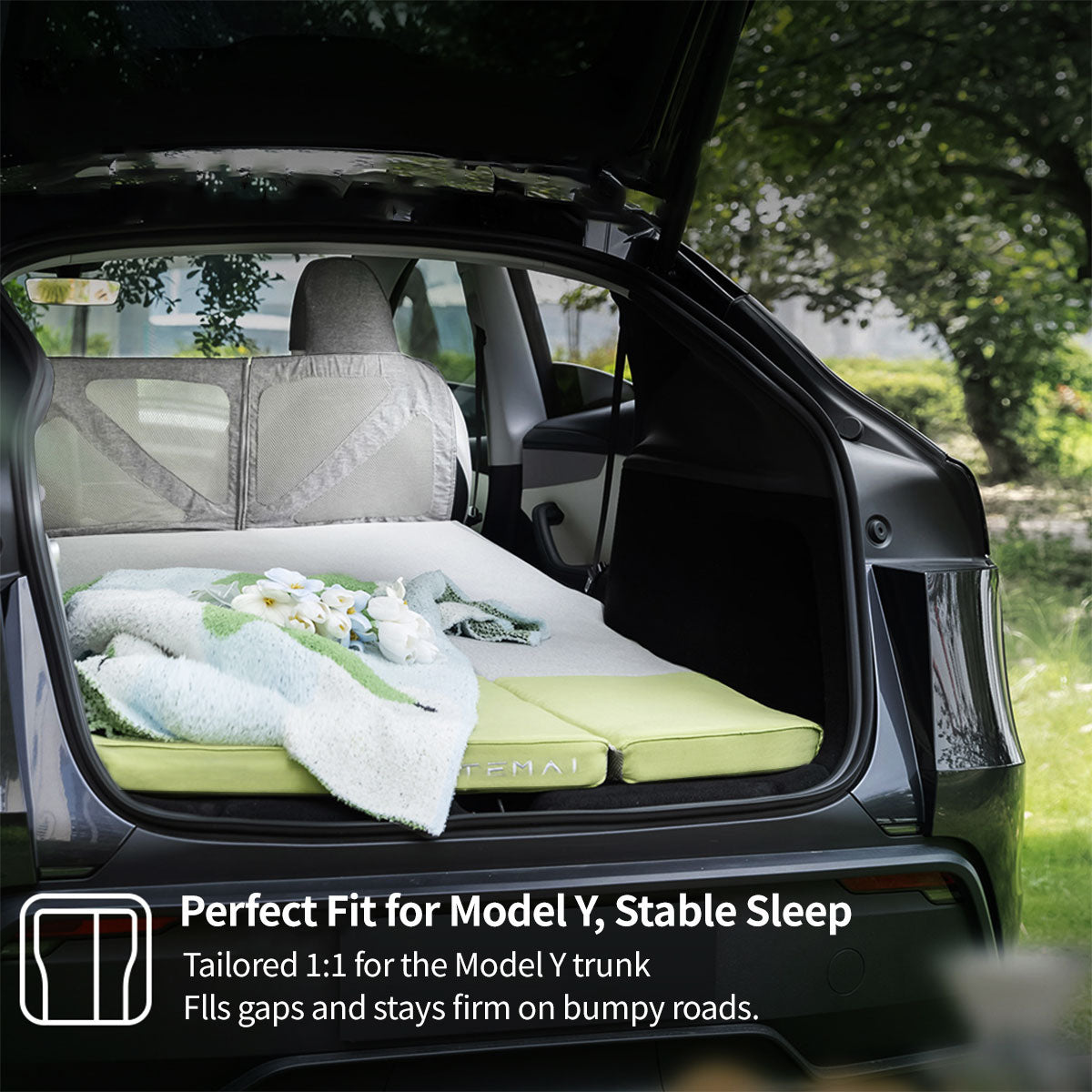 Portable antibacterial car mattress designed for Tesla Model Y trunk, ideal for comfortable rest