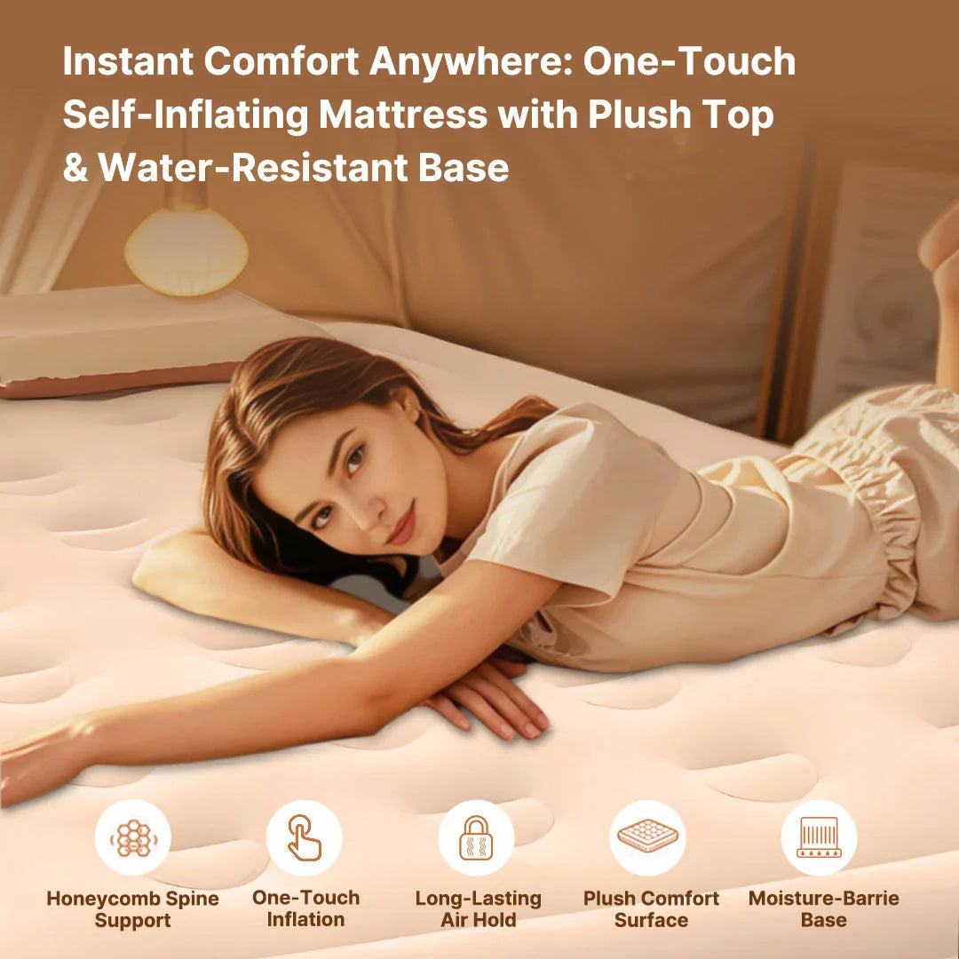 Portable air mattress with integrated electric pump, ideal for guest use and camping