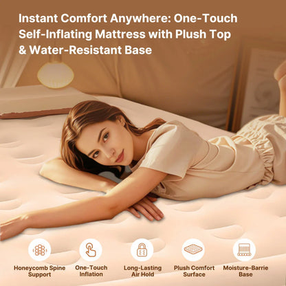 Portable air mattress with integrated electric pump, ideal for guest use and camping