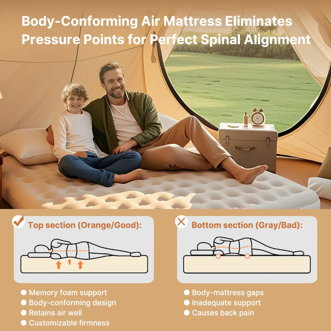 Camping gear: elevated inflatable bed with plush top for superior outdoor sleep