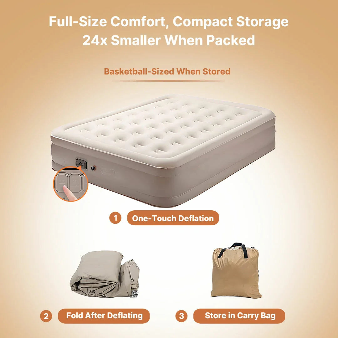 Guest bed solution: quick-inflating portable air mattress with internal pump