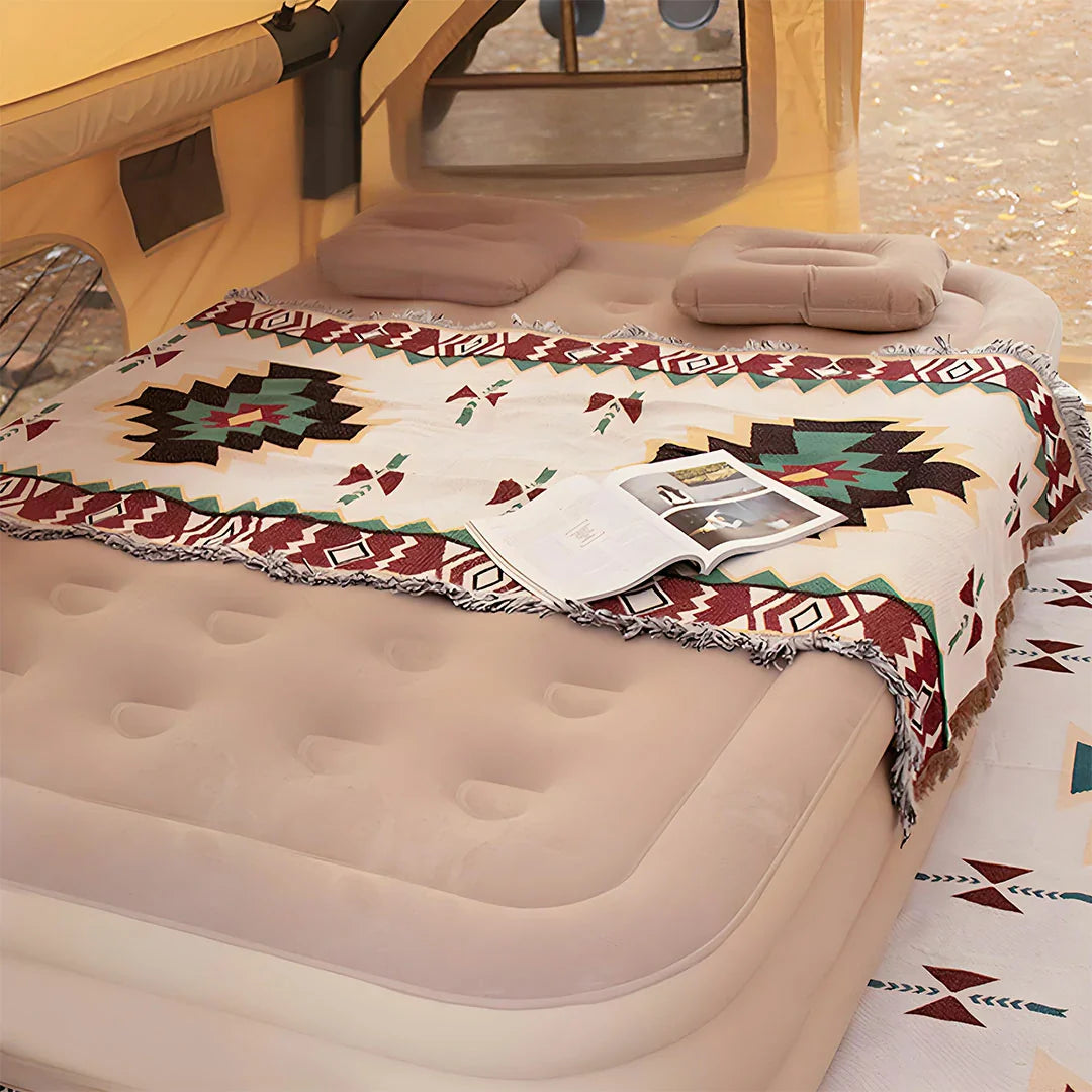 Plush air mattress designed for camping and home, with convenient built-in pump