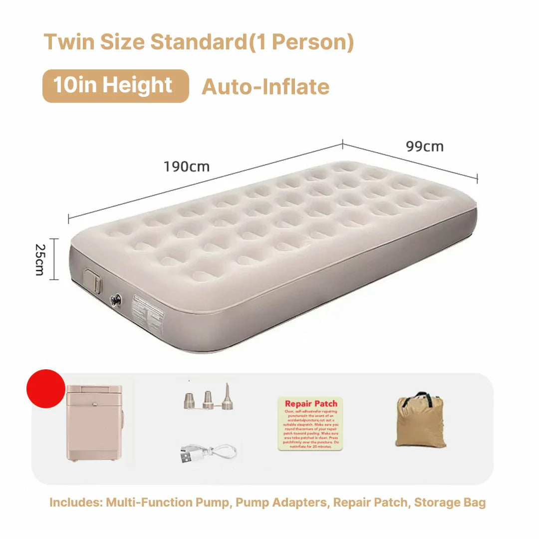 Compact inflatable air mattress with built-in pump, great for travel and outdoor equipment
