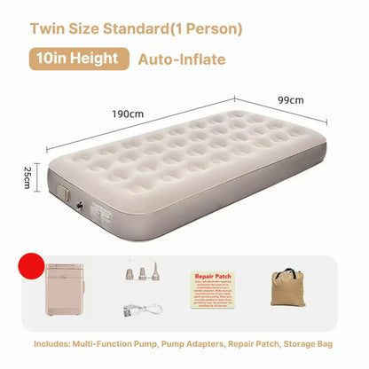 Compact inflatable air mattress with built-in pump, great for travel and outdoor equipment