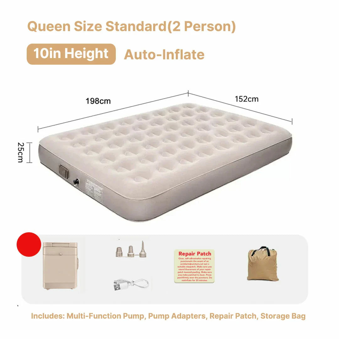 Queen size inflatable air mattress, plush and comfortable with an integrated electric pump