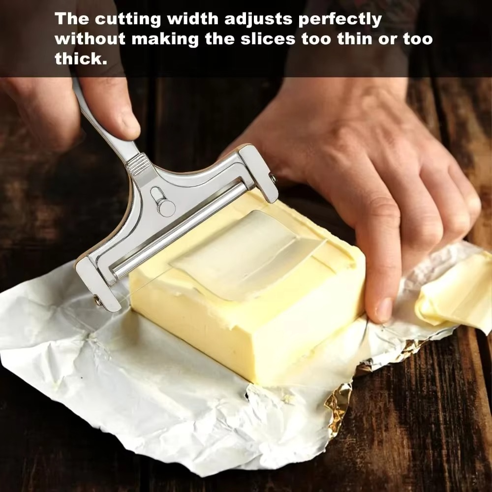 Durable silver stainless steel cheese slicer, perfect culinary accessory for precise cheese cutting.