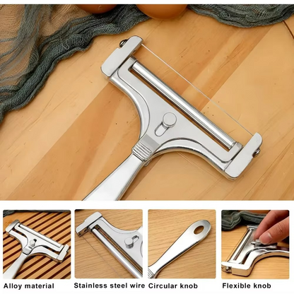 Modern kitchen gadget: premium stainless steel cheese slicer, adjustable for effortless cheese preparation.