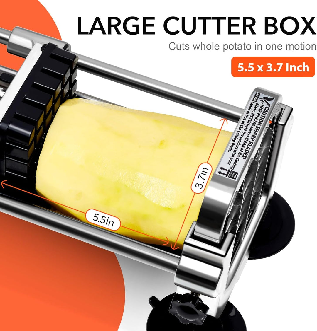Durable stainless steel vegetable cutter, perfect for making homemade french fries. Essential meal prep tool.