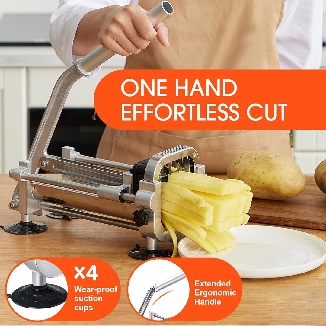 Efficient potato and vegetable slicer for quick meal prep. High-quality stainless steel fry cutter.