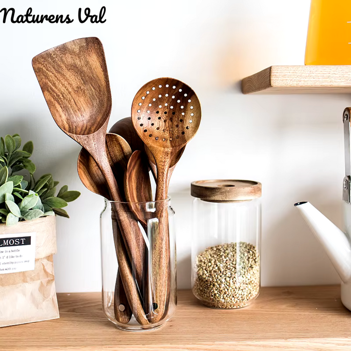 Hand-carved teak wood spatula, minimalist design for everyday kitchen use.