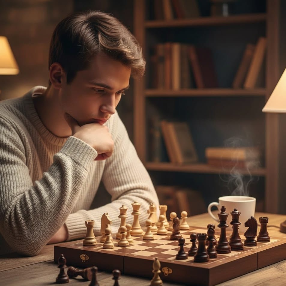 Close-up of solid wood chess pieces on a premium wooden board, highlighting craftsmanship for classic strategy games.