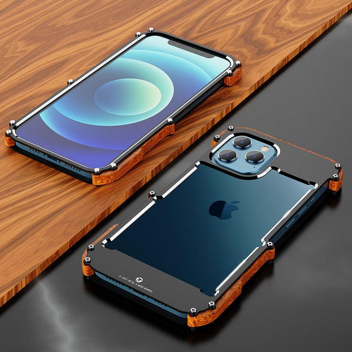 Durable wooden iPhone case with shockproof protection. Slim design ensures secure, natural wood defense for your phone.