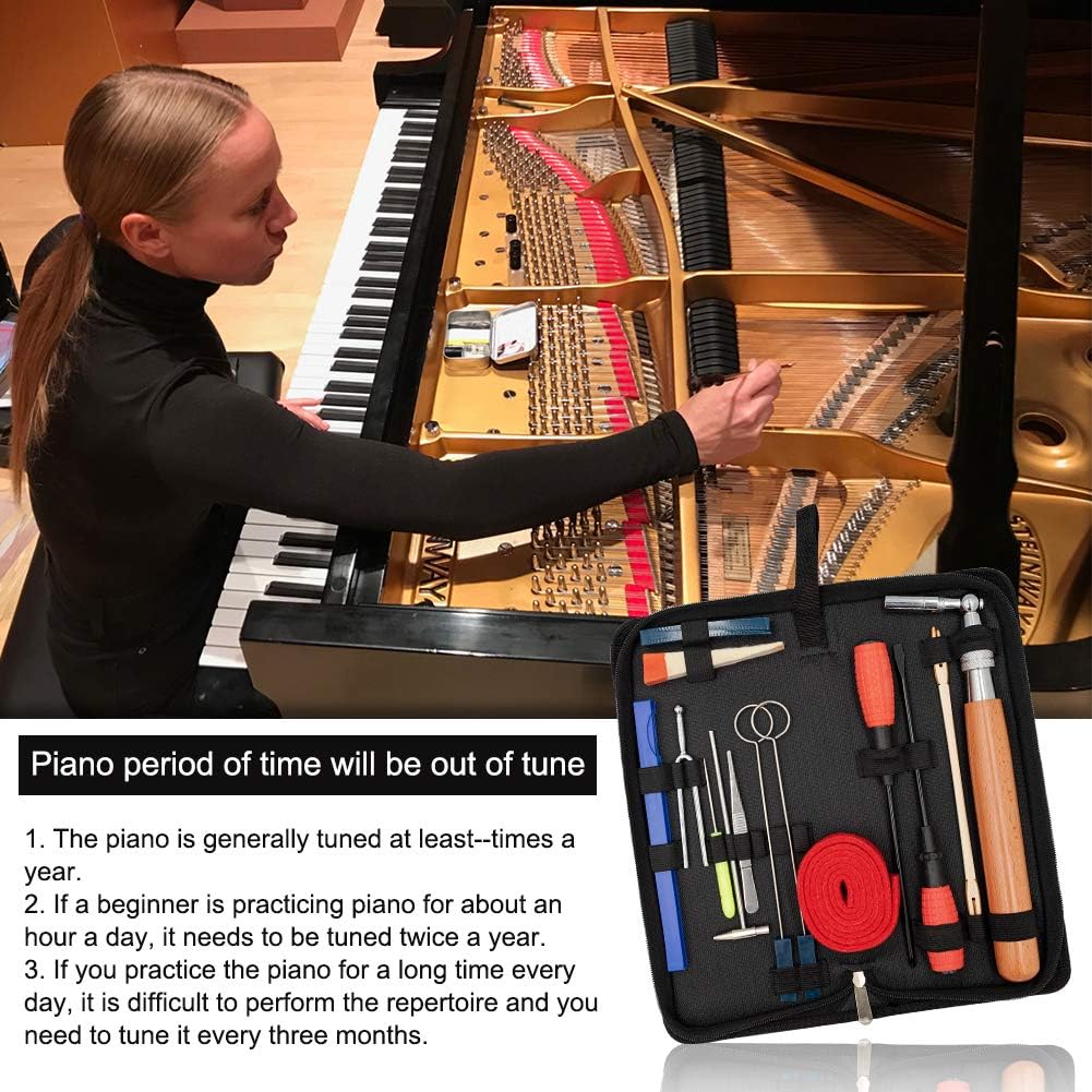 High-quality piano tuning tools, including hammer, mutes, & temperament strip, for precise instrument repair.