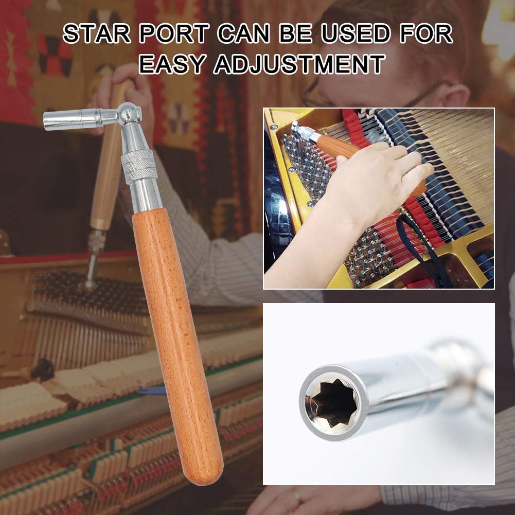 Essential piano maintenance tools: tuning wrench, rubber mutes, and tuning fork from a complete repair kit.