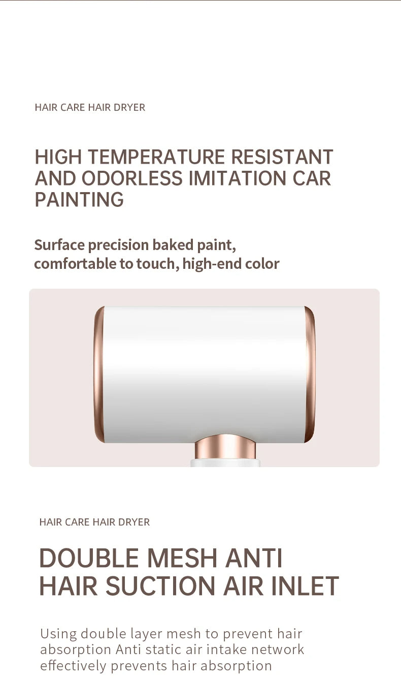 Professional 2400W hair dryer with cold shot and negative ions for healthy hair.