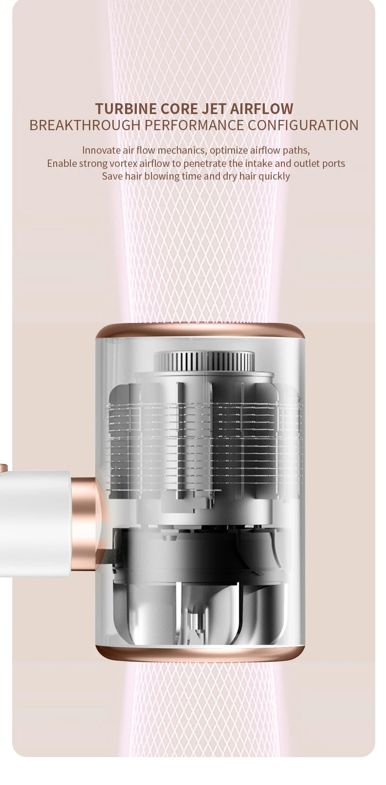 Salon grade 2400W hair dryer with negative ions, ensures quick, frizz-free drying.