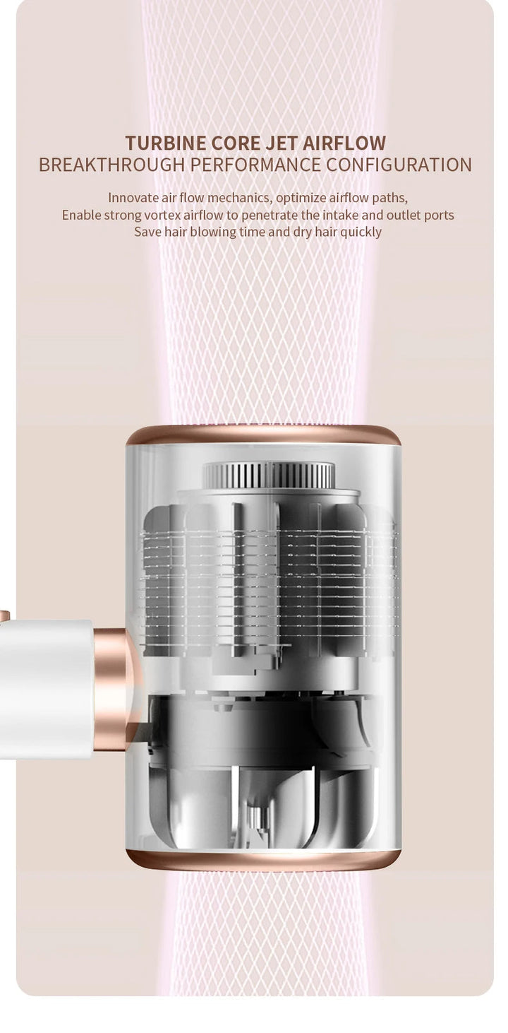 Salon grade 2400W hair dryer with negative ions, ensures quick, frizz-free drying.