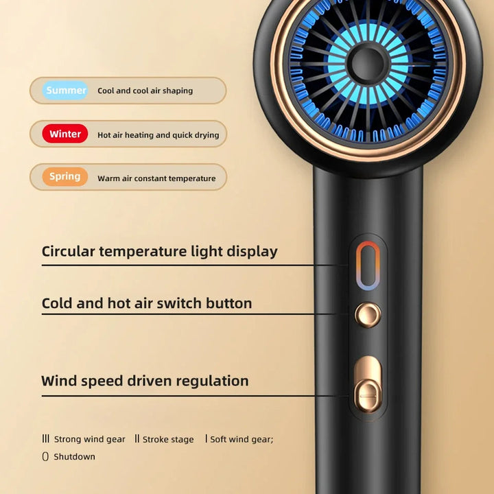 Women's hair styling 2400W hair dryer, negative ions for smooth, shiny finish.
