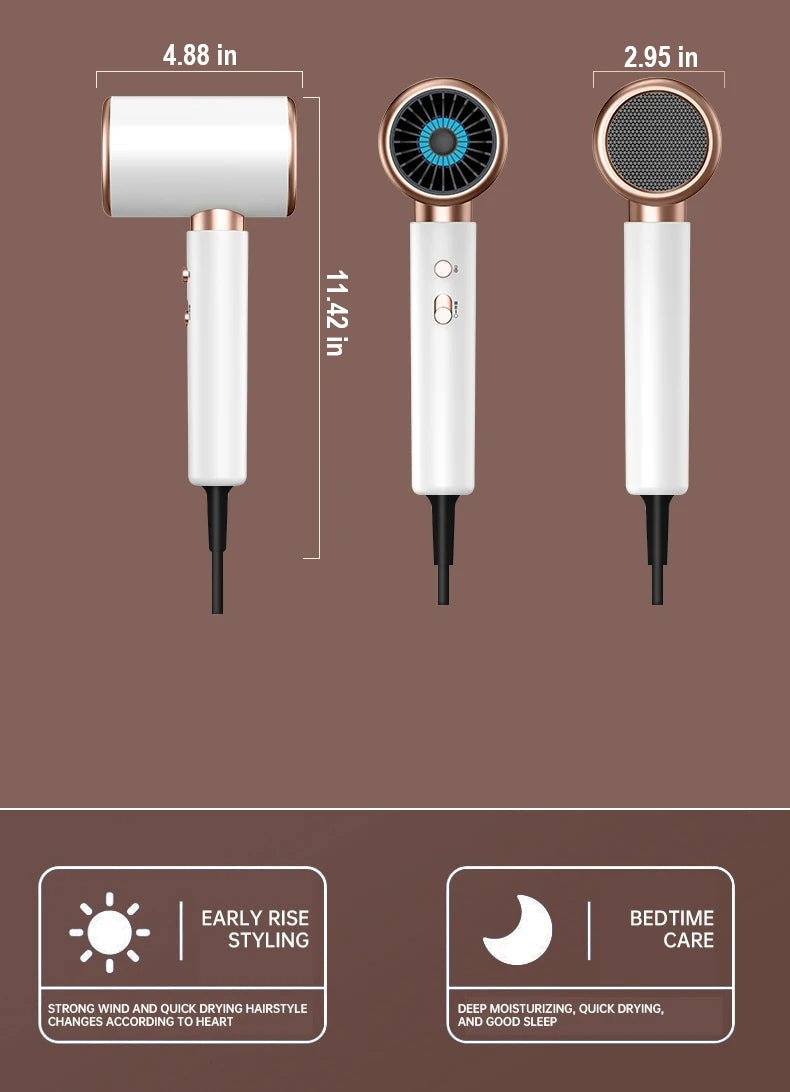 Advanced 2400W professional hair dryer with negative ions for healthy, styled hair.