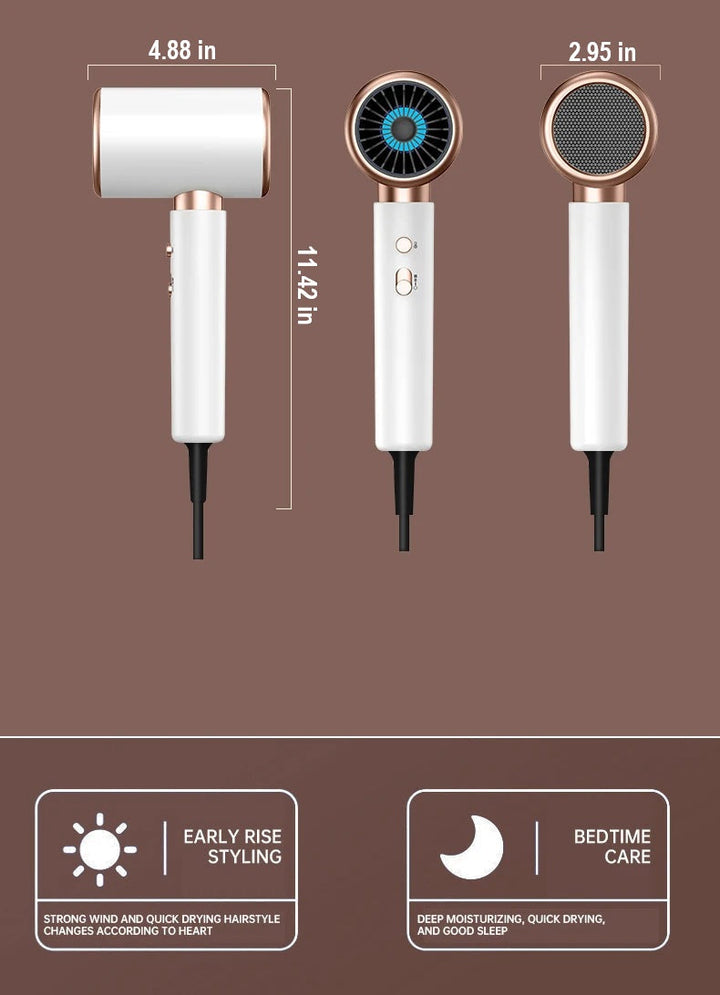 Advanced 2400W professional hair dryer with negative ions for healthy, styled hair.