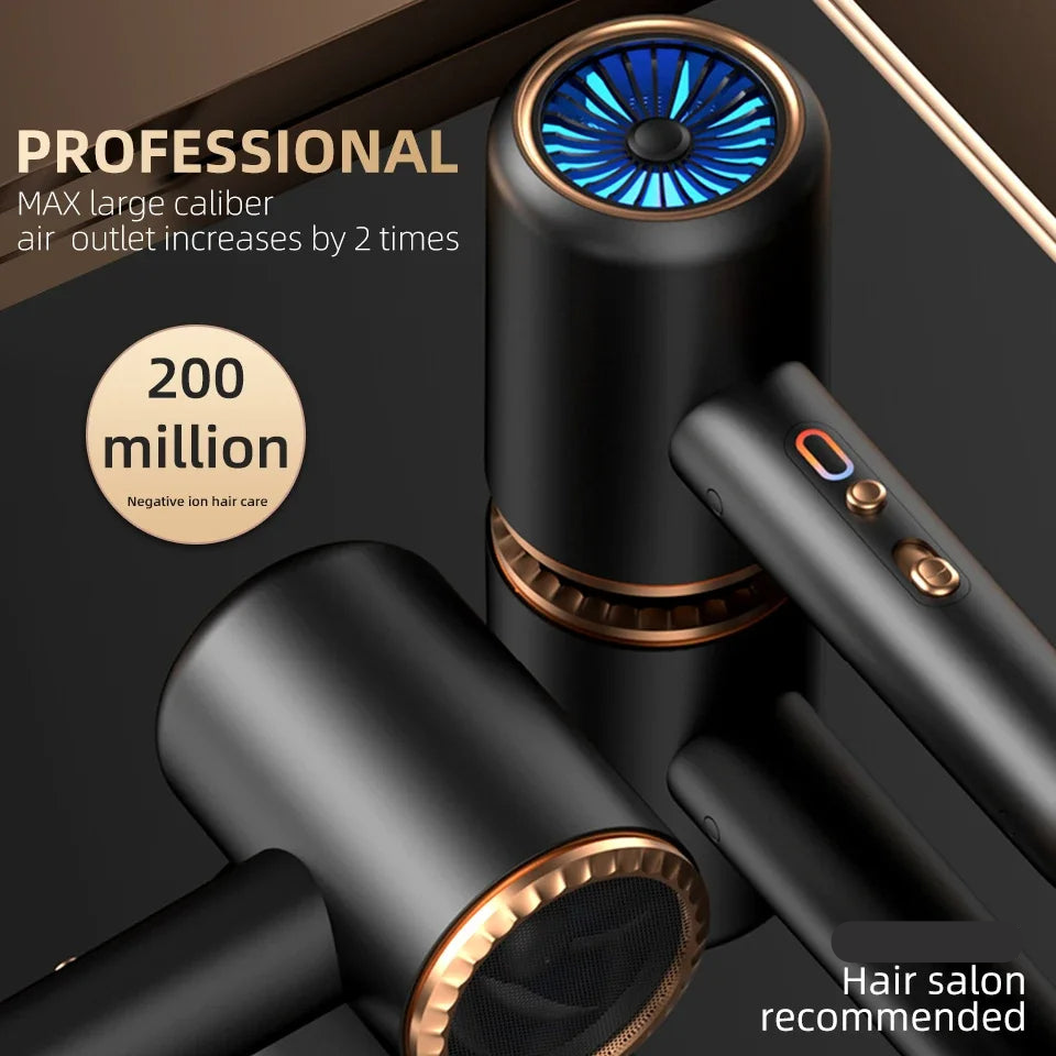 Powerful 2400W professional hair dryer, hot/cold air, negative ions for smooth finish.