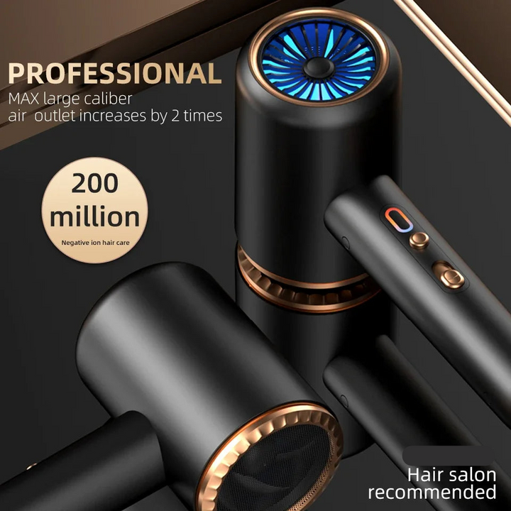 Powerful 2400W professional hair dryer, hot/cold air, negative ions for smooth finish.