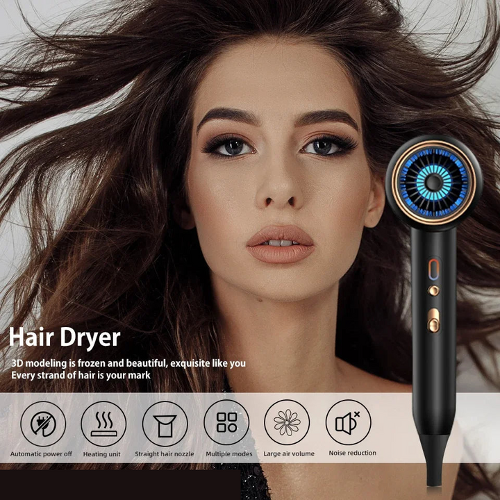 Salon-quality 2400W hair dryer, fast drying, negative ions for frizz-free beauty.