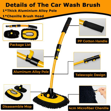 Scratch-free microfiber car wash brush with a long, adjustable handle for comprehensive vehicle detailing & care.