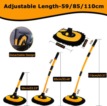 Versatile telescopic car wash brush with soft microfiber head for auto care, detailing & diverse home cleaning.