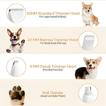Happy dog getting a quiet, stress-free grooming with cordless pet clippers kit.