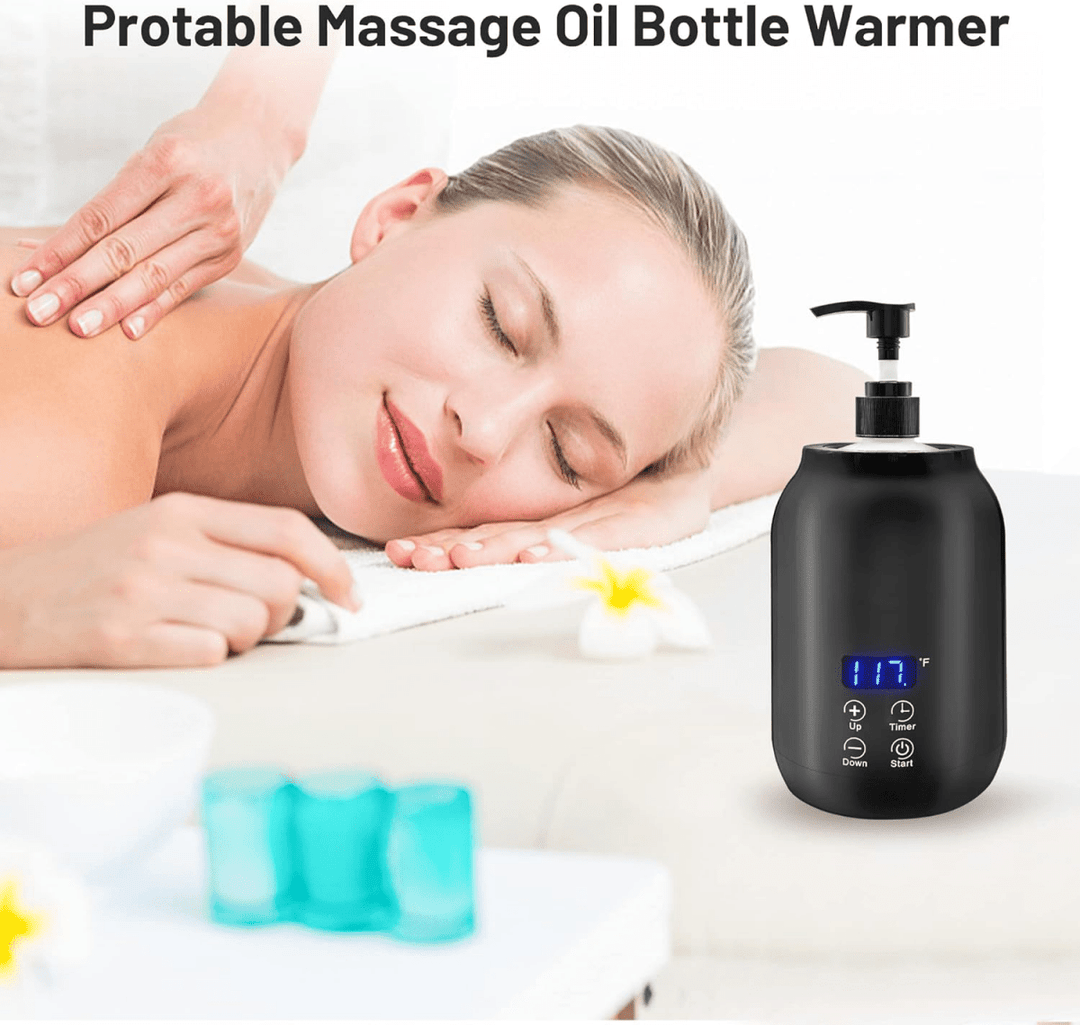Spa-grade electric oil warmer, ensures warm massage oil for enhanced relaxation & therapeutic treatments.