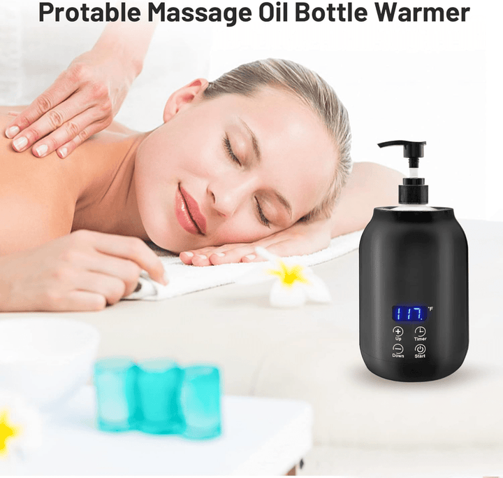 Spa-grade electric oil warmer, ensures warm massage oil for enhanced relaxation & therapeutic treatments.