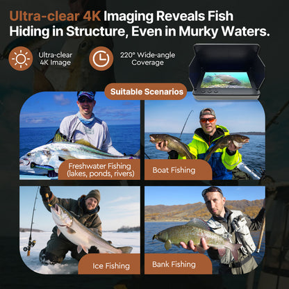 Close-up of 4K camera lens on professional fish finder, highlighting underwater detail