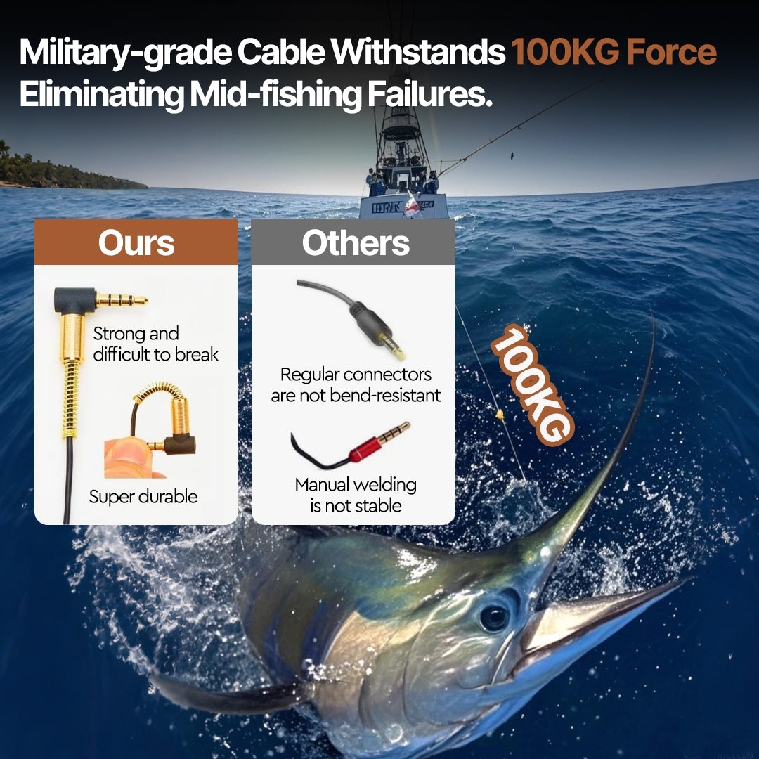 Detailed shot of professional fish finder's user interface with 4K camera feed