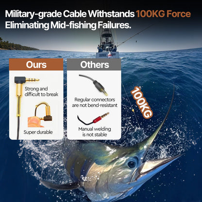 Detailed shot of professional fish finder's user interface with 4K camera feed