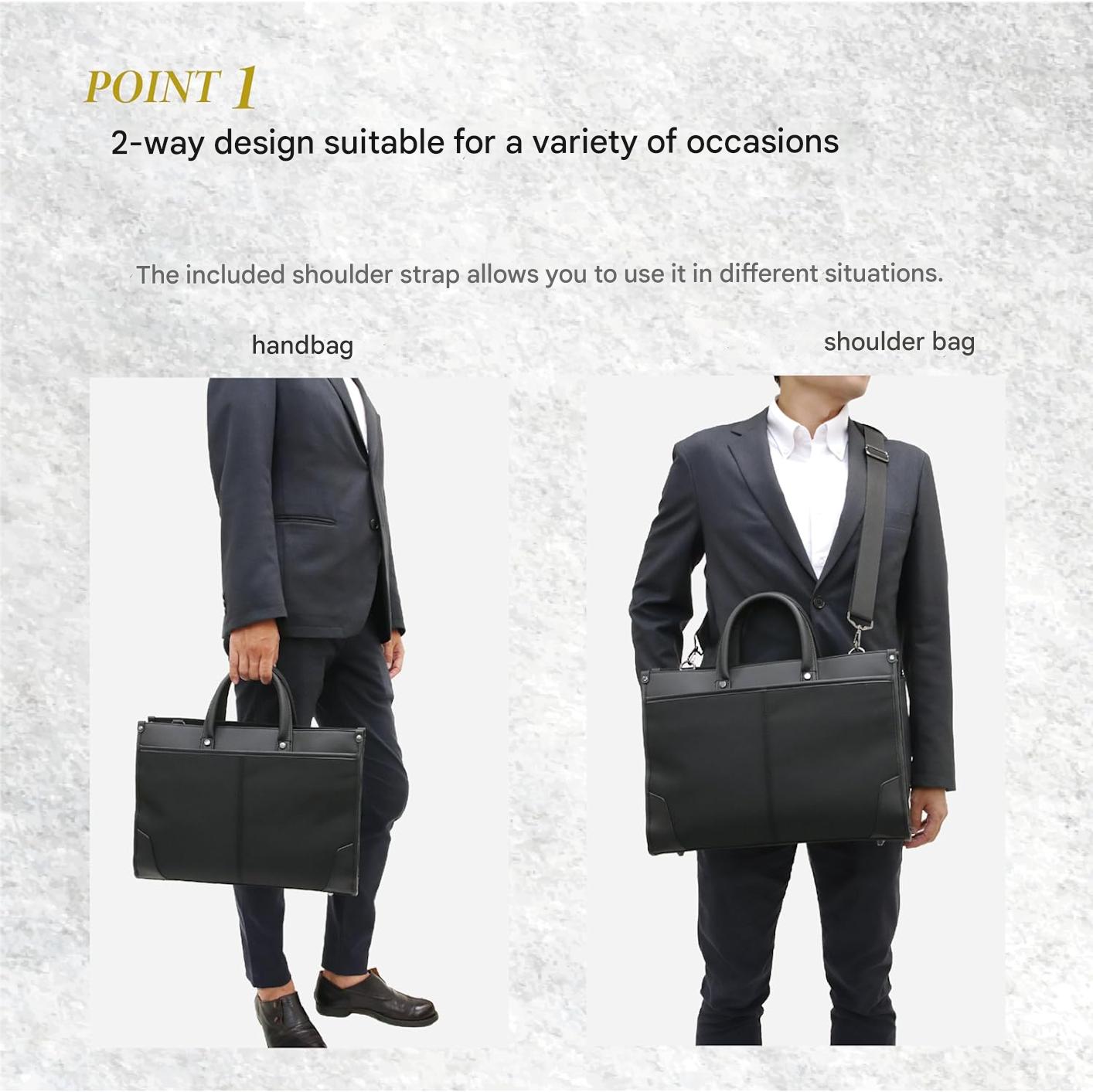 Back view of professional unisex briefcase with secure zippered pocket, durable faux leather for daily use.