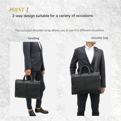Back view of professional unisex briefcase with secure zippered pocket, durable faux leather for daily use.