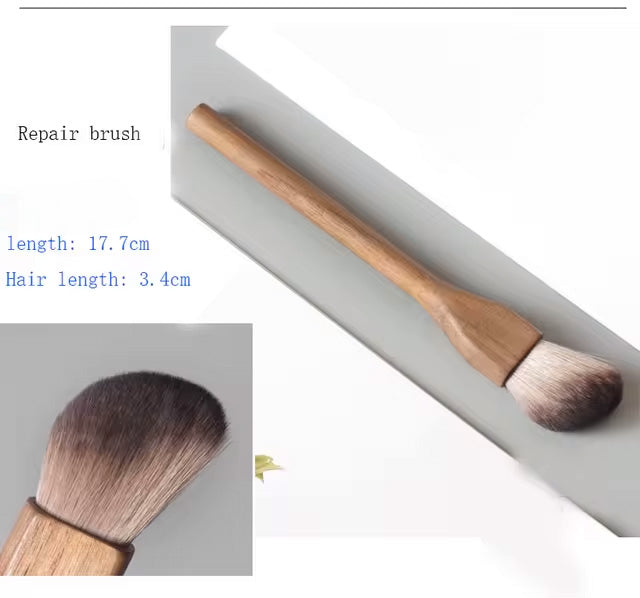 Luxurious vegan makeup brush set with walnut handles, ideal cruelty-free beauty gift for her.