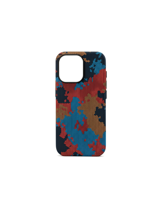 Protective carbon fiber camo iPhone case, slim fit & lightweight for enhanced drop protection.