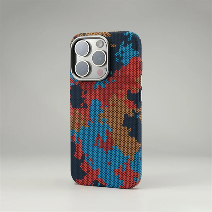 Durable iPhone case with carbon fiber texture & stylish camo pattern, offering superior protection.