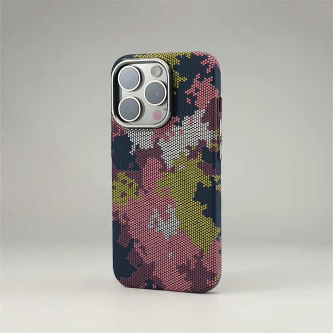 Slim-fit camo iPhone cover, crafted from carbon fiber for drop & scratch resistance.