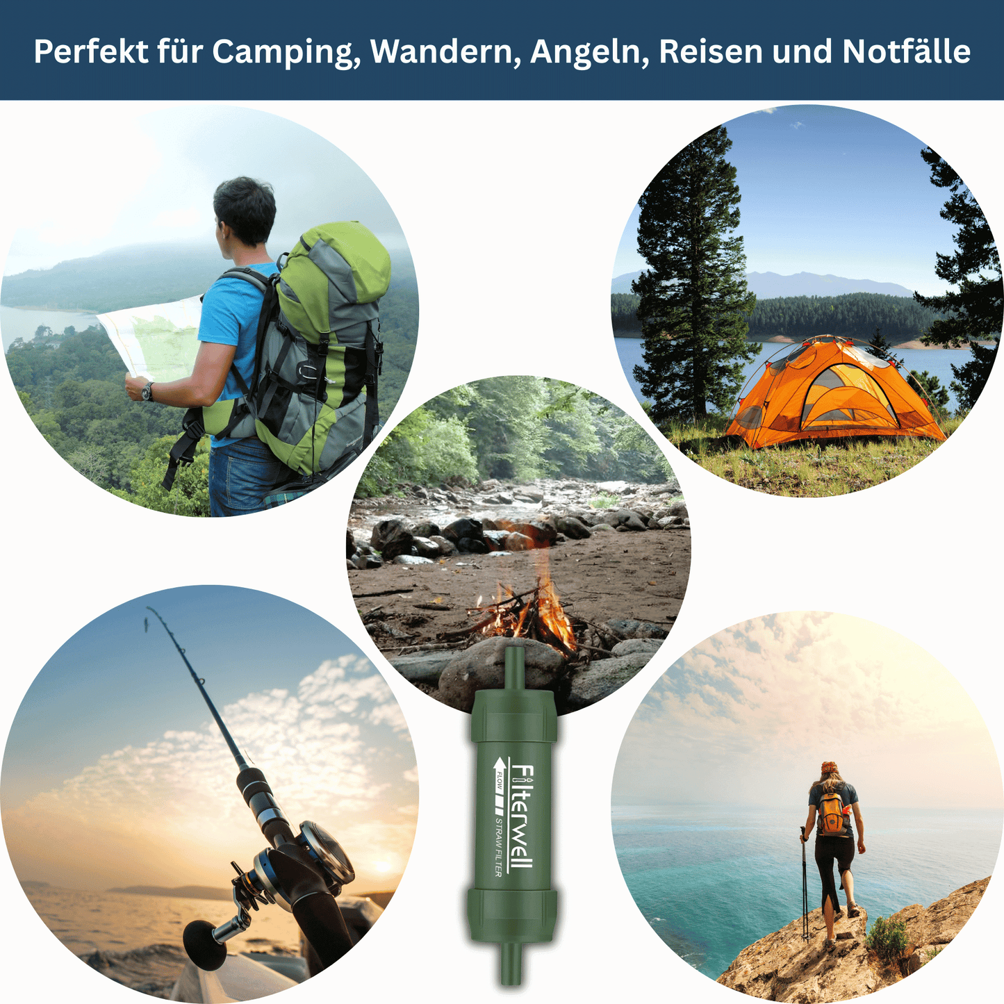 Essential PureStream Mini portable water filter and outdoor gear displayed together for travel.