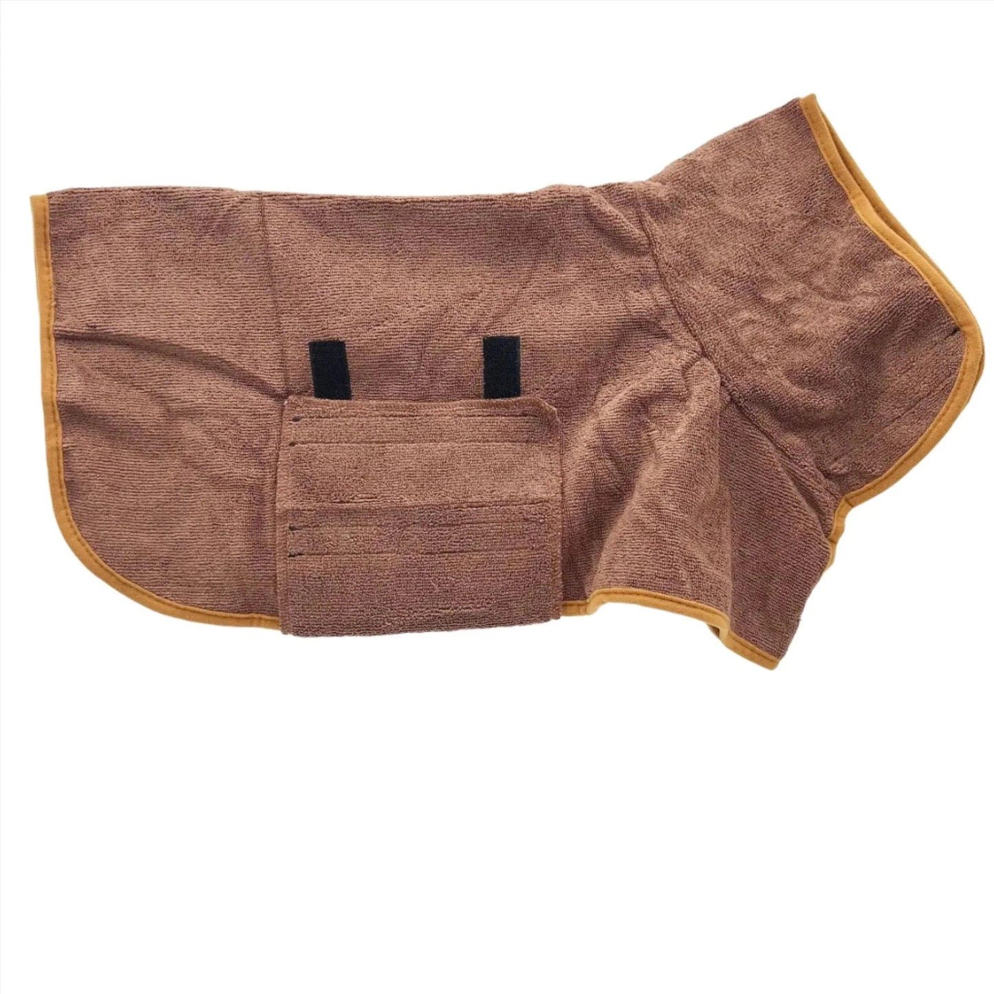 Soft blue quick-dry dog bathrobe on a relaxed dog, providing ultimate post-bath comfort and absorbency.