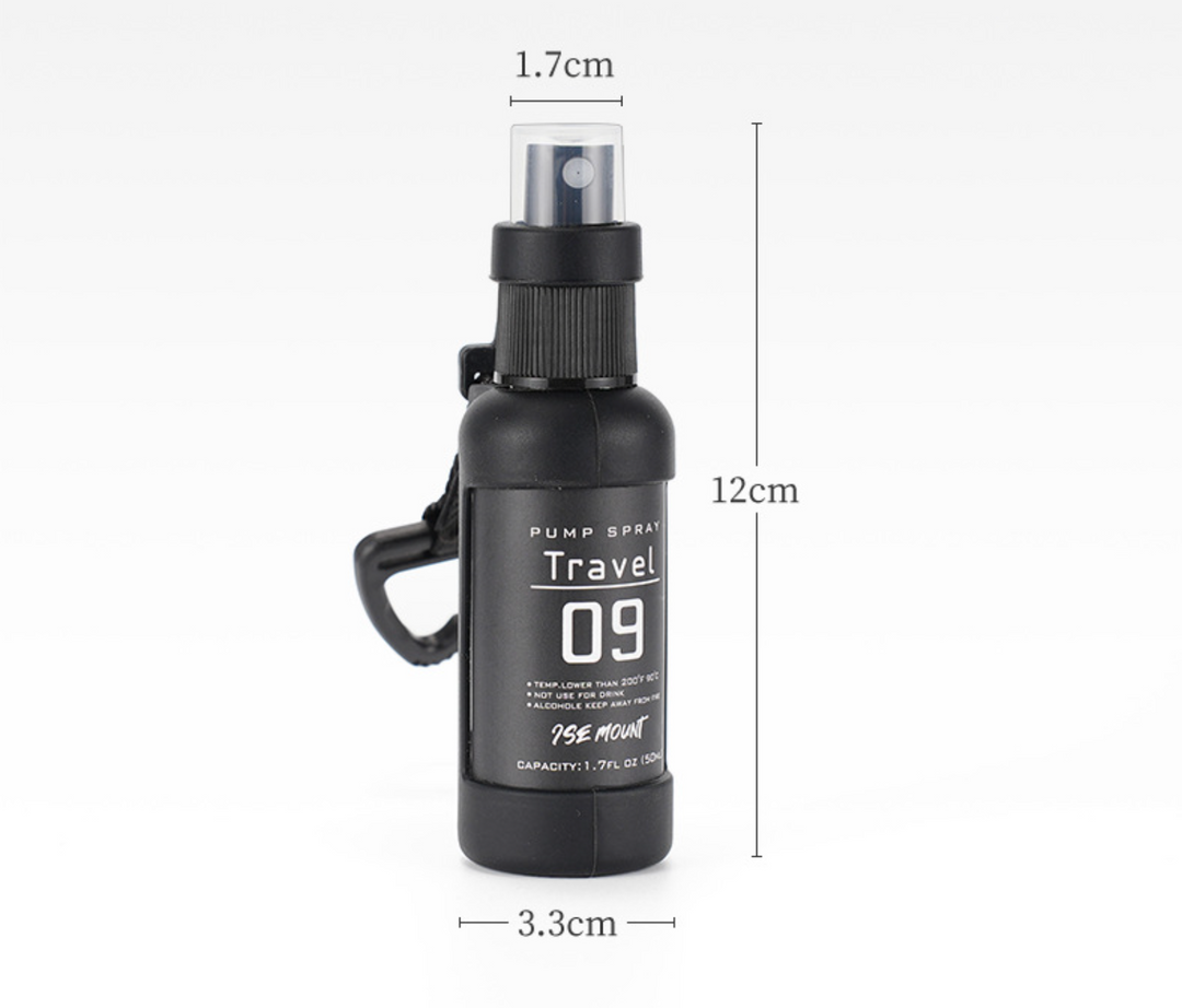 Close-up of QuickMist leakproof utility spray bottle, ideal outdoor gear for travel & biking